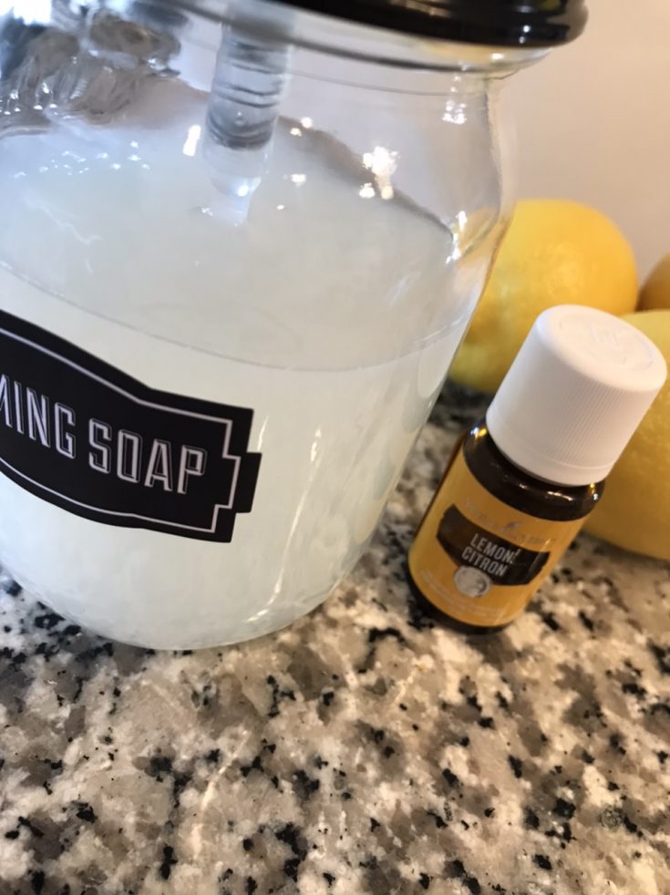 Homemade foaming soap with young living essential oils and dr bronners